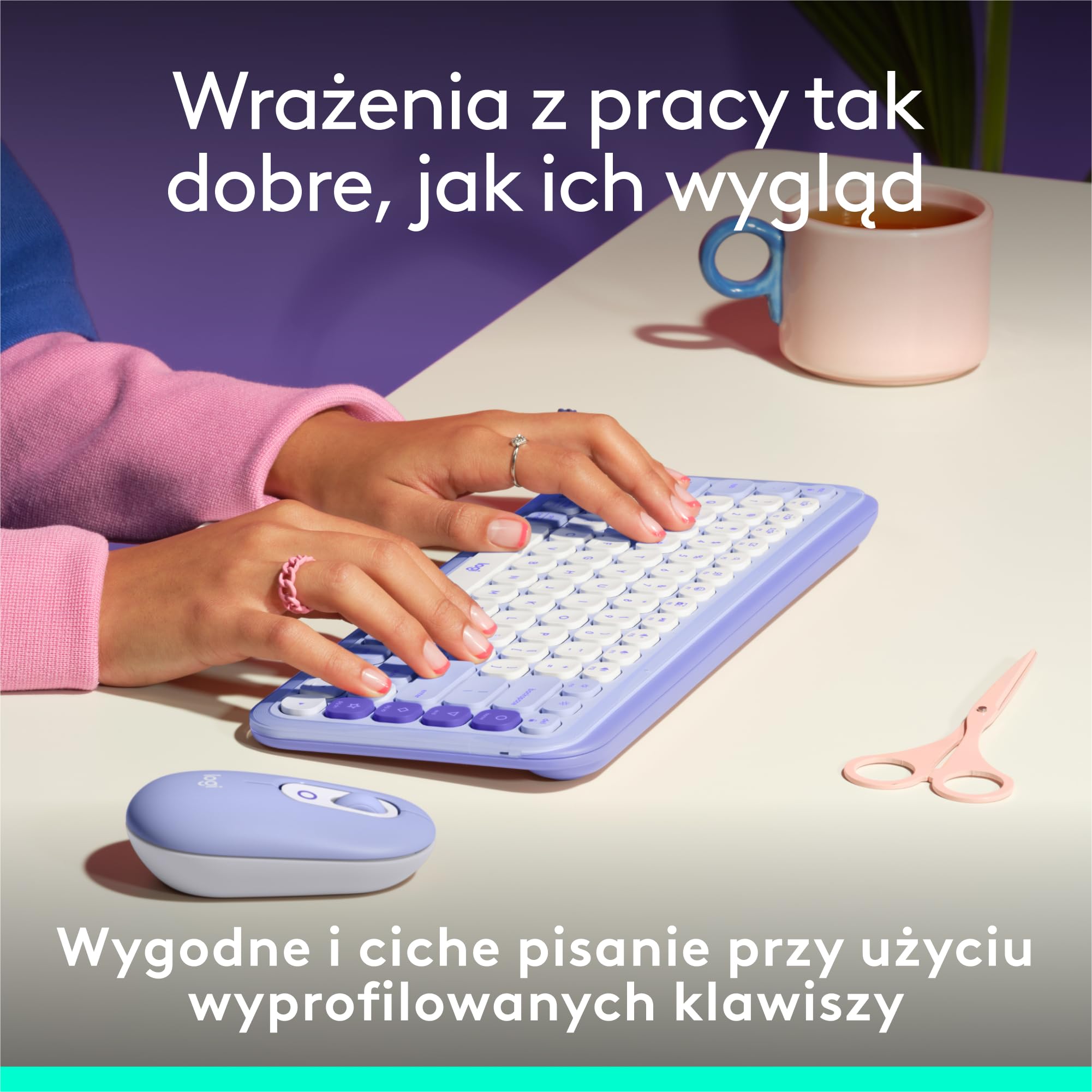 Logitech POP ICON KEYS, bezprzewodowa klawiatury Bluetooth, programowalne klawisze, funkcja Easy-Switch, do laptopa, tabletu, komputera PC, QWERTY układ US international - Liliowy