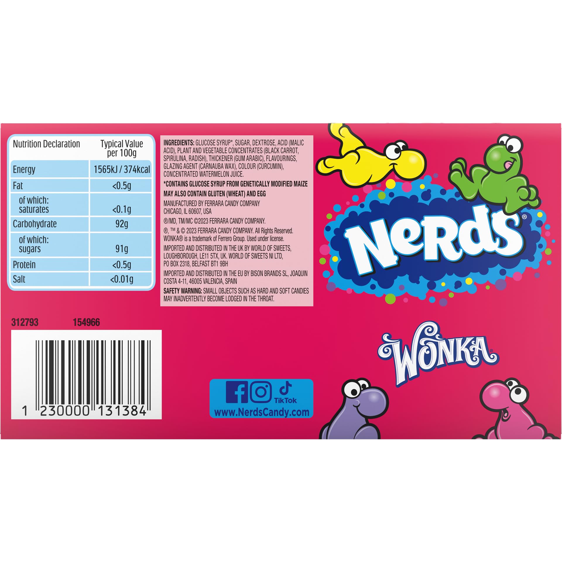 Nerds Candy Fruits VideoBox - Caramelle Fruttate con Ingredienti Naturali - Acide e Croccanti - Senza Aromi Artificiali - Perfette da Condividere - Confezione da 12 Scatole x 141 g
