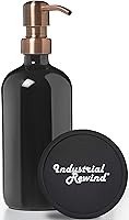 Vista 10 de Dispensador de jabón negro con bomba de metal y posavasos para parte inferior antideslizante, botella de vidrio de 16 onzas para jabón líquido