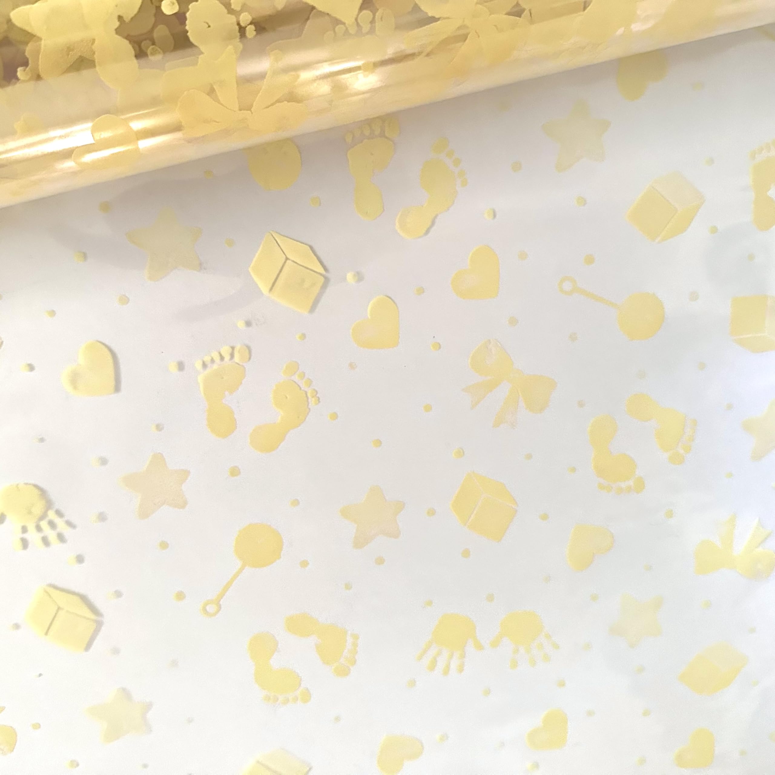 ShredAstic® BABY PRINT CREAM Cellophane Gift Wrap Baby Shower New Baby Hamper (15 metres x 80cm on a roll)