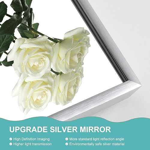 Miniatura 3 de Espejo grande de 32 x 60 pulgadas para montar en la pared, moderno espejo de aluminio plateado para el hogar, sala de estar, dormitorio, espejo