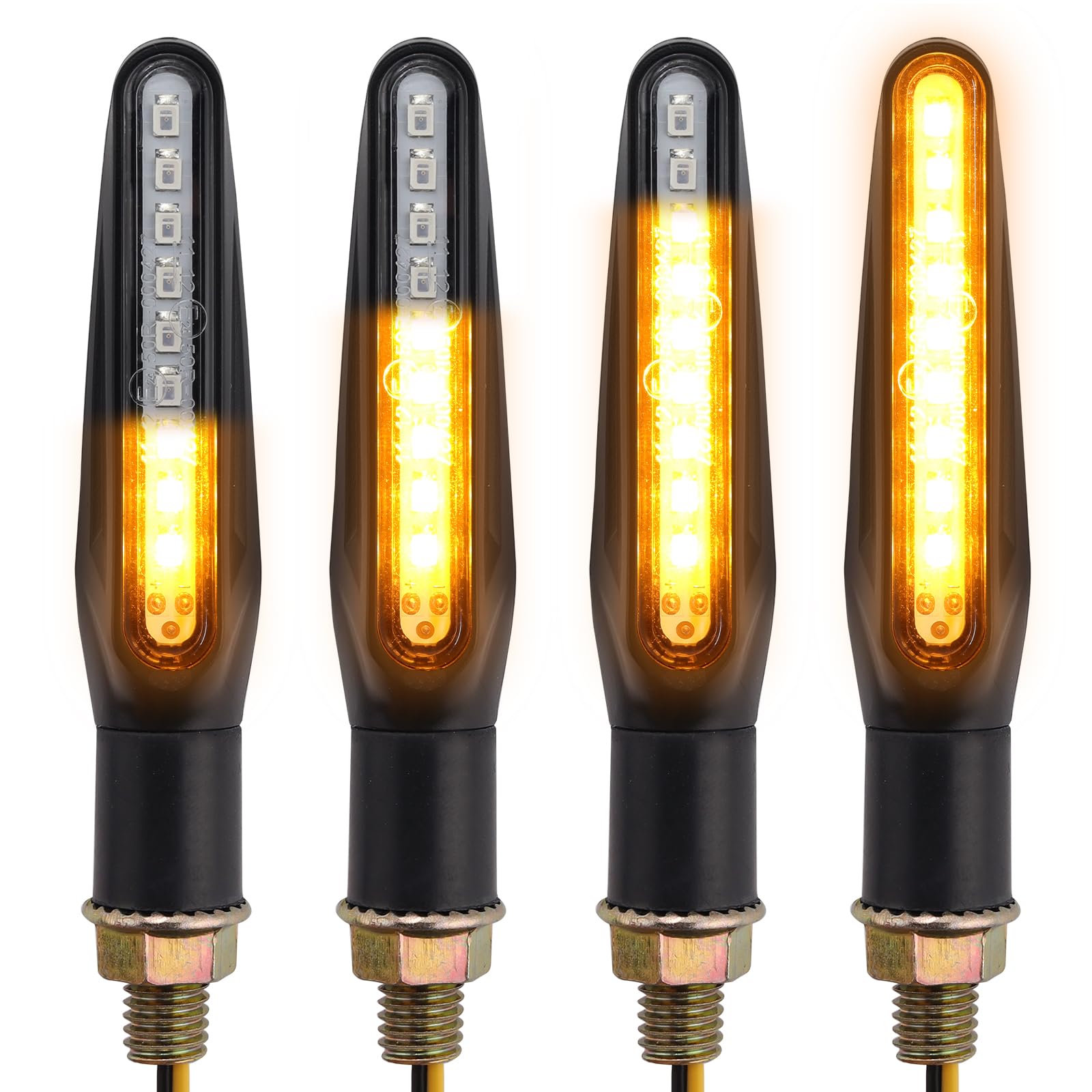 Justech 4pcs E-Marked Motorcycle Indicators Flowing Turn Signal Lights Universal Motorbike Running Lights 12V 9LED Amber Waterproof for Motorbike, Sport Bikes, Street Bike, Chopper, Off Road