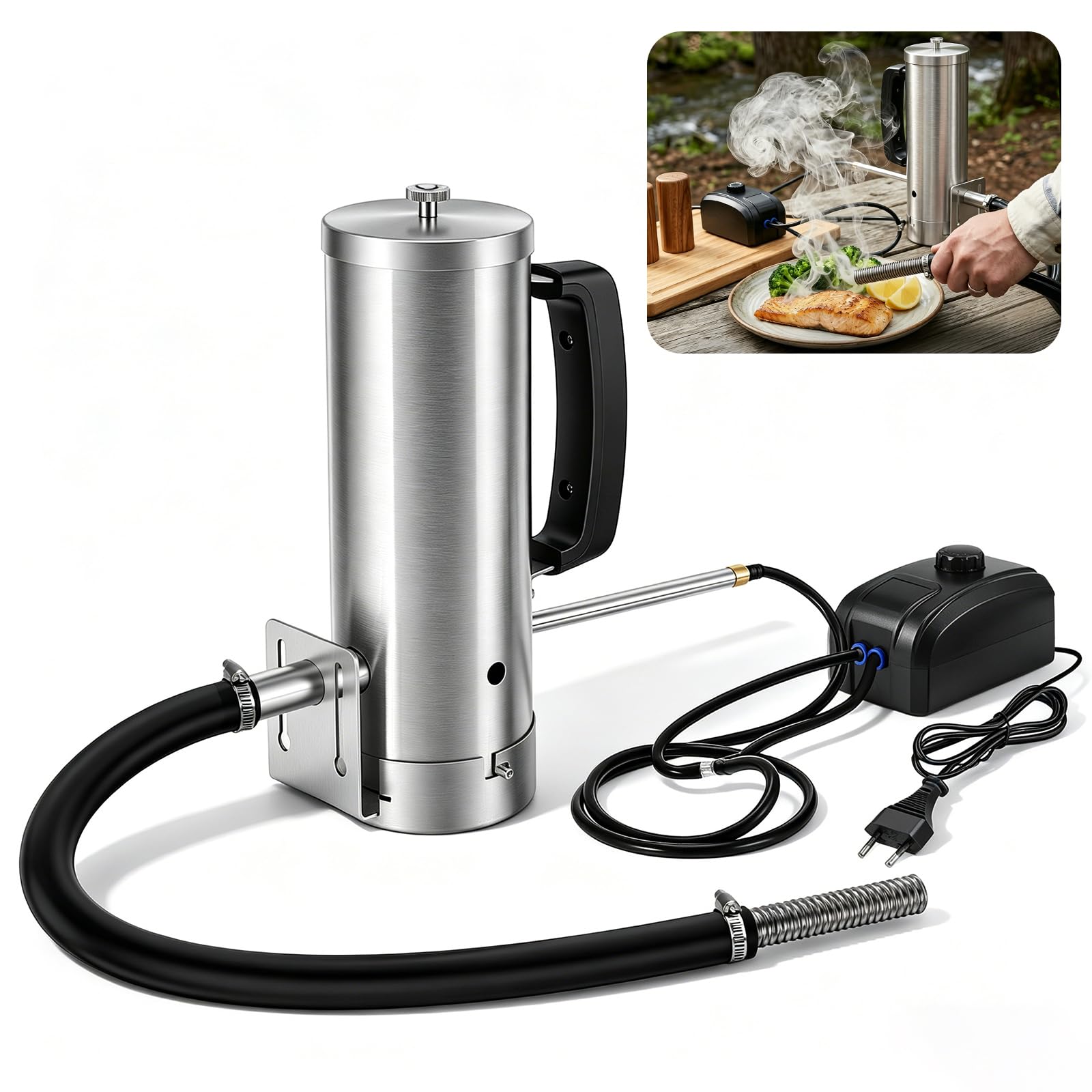 Kaltrauchgenerator für Räucherofen aus 304 Edelstahl,Tragbarer elektrischer Räucherofen und Rauchgenerator für BBQ,Fleisch & Lebensmittel,mit Luftpumpe für 5-10 Stunden Rauch,Verstärkte Rohrleitung