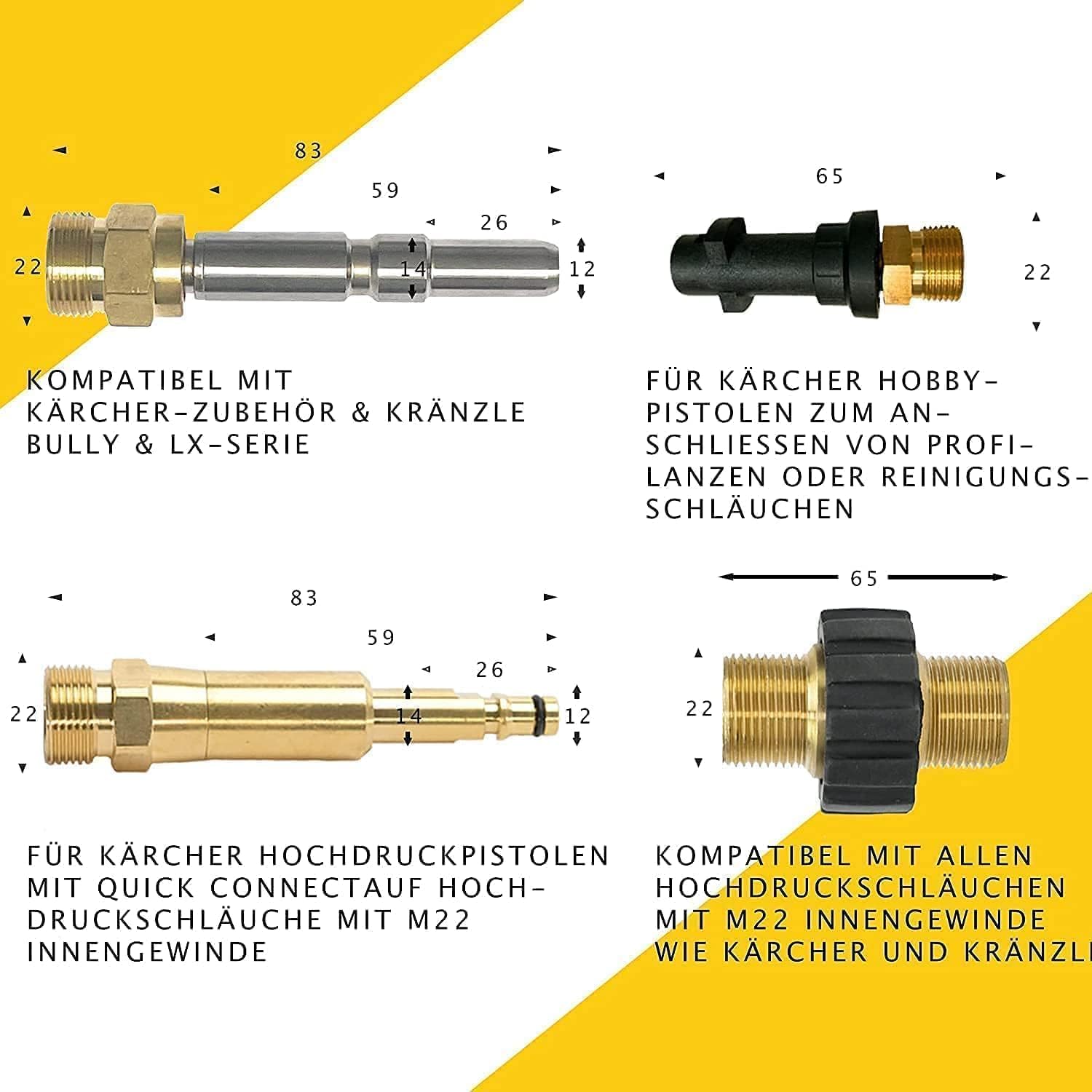 M&M Smartek kit limpieza tuberías 7 piezas 100 m para KEW, 160 bar, M22 | Kit desatascador con manguera, adaptadores y boquillas según variante; comprobar conexiones, presión, contenido y equipo.