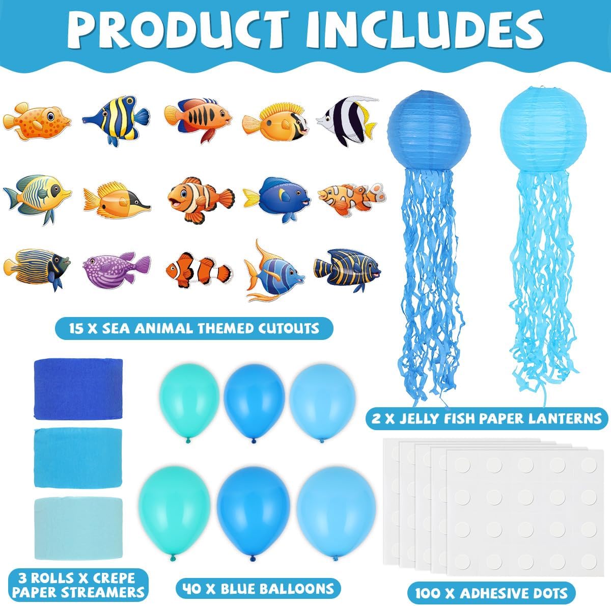 Halloween Trunk or Treat Sea Animal Car Decorations Kit Jelly Fish Paper Lanterns Under The Sea Party Supplies Blue Balloon Crepe Paper Streamer for SUV Archway Garage Outdoor Party Decor