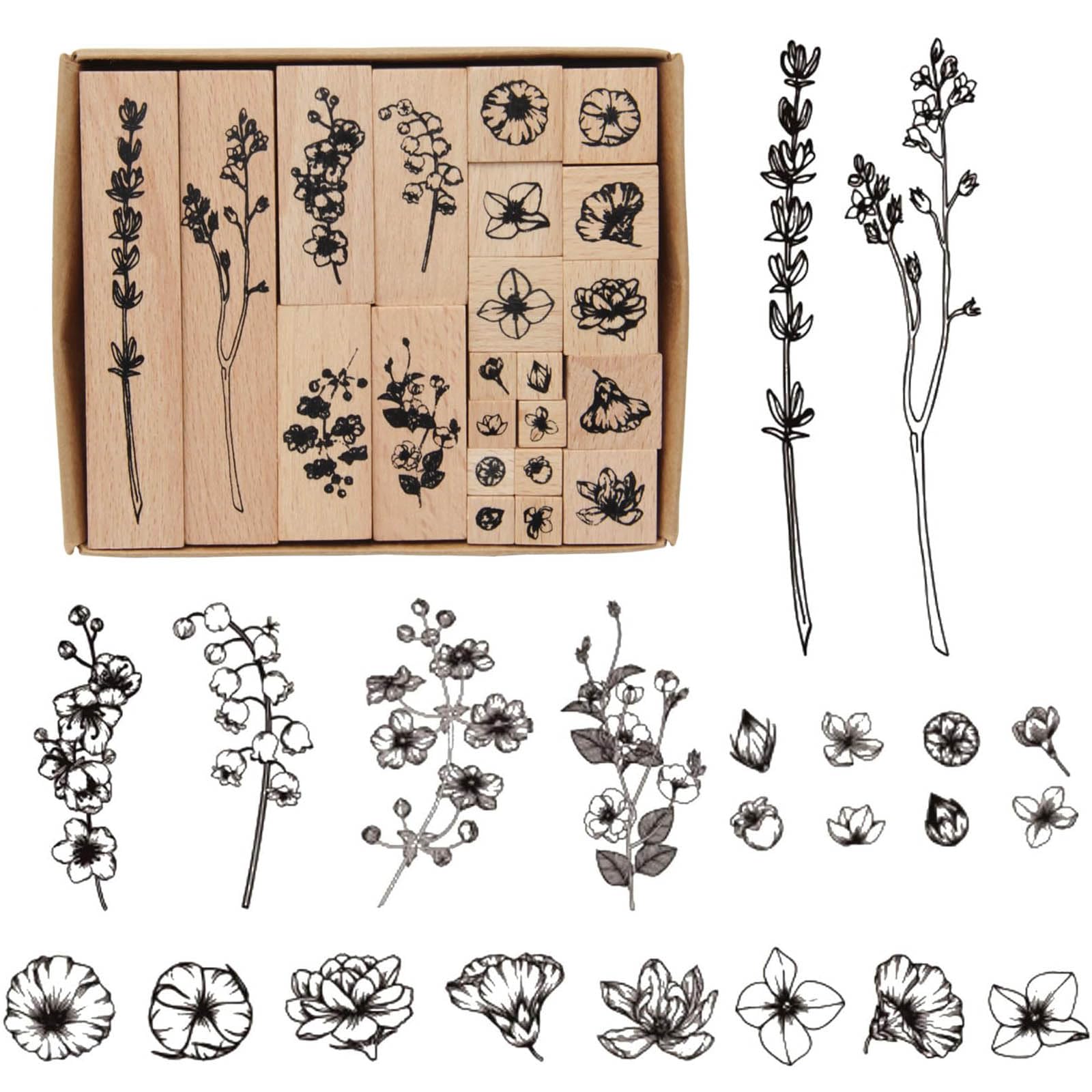 50 Timbri In Legno Con Motivi Fiori E Foglie - Per Scrapbooking, Biglietti E Decorazioni Fai Da Te - Foto 2