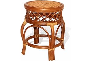 Ginger Handmade Rattan Wicker Stool: Fully Assembled Colonial Comfort
