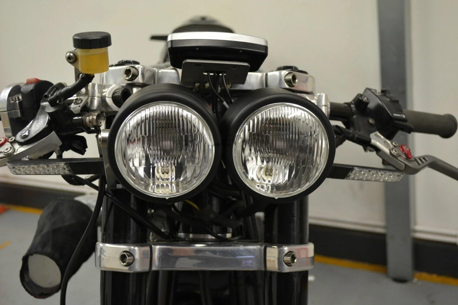 MESKEL Fari Anteriori Moto per Bad per Boy per Blackline per Heritage per Softail per Classic per FLSTC Motocicletta Doppio Faro Lente Trasparente/Gialla(d'Argento)