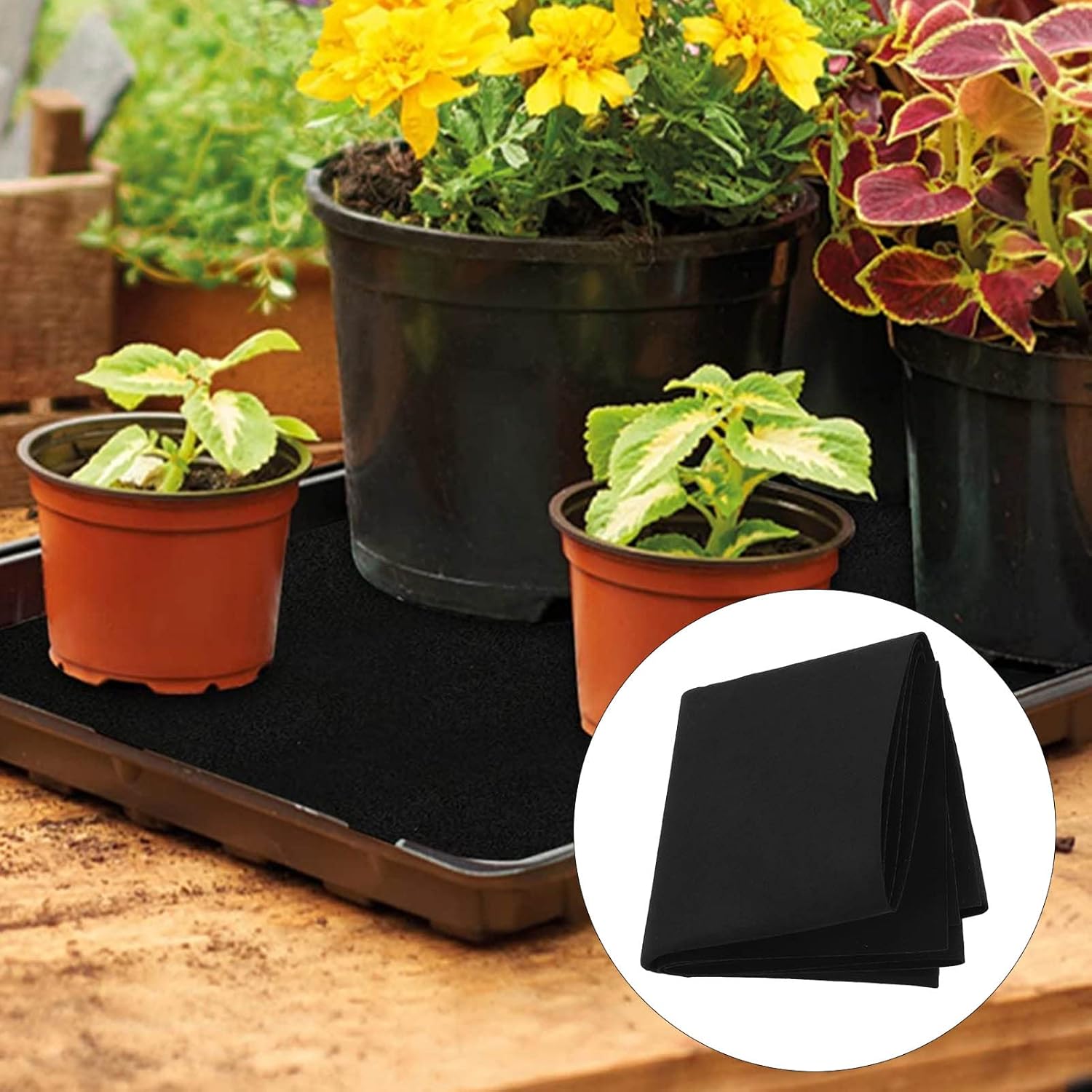 EVTSCAN Felt Automatic Plant Watering Mat，3mm Thicken Vacation Plant Watering System for Greenhouse Hydroponics Indoor Potted Plants，with 10 Plant Marking Labels