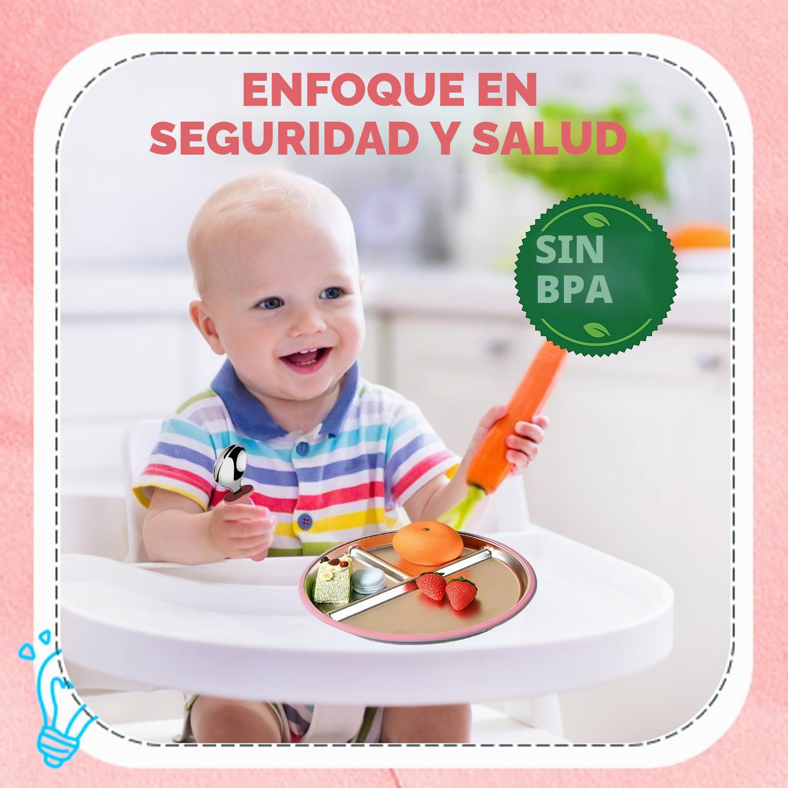 3 Cuencos Bebé Acero Inoxidable con Ventosa & Cuchara Inox | Cuencos antideslizantes para bebé, aptos tronas, sin BPA & irrompibles – regalo ideal para nacimiento o primera comida