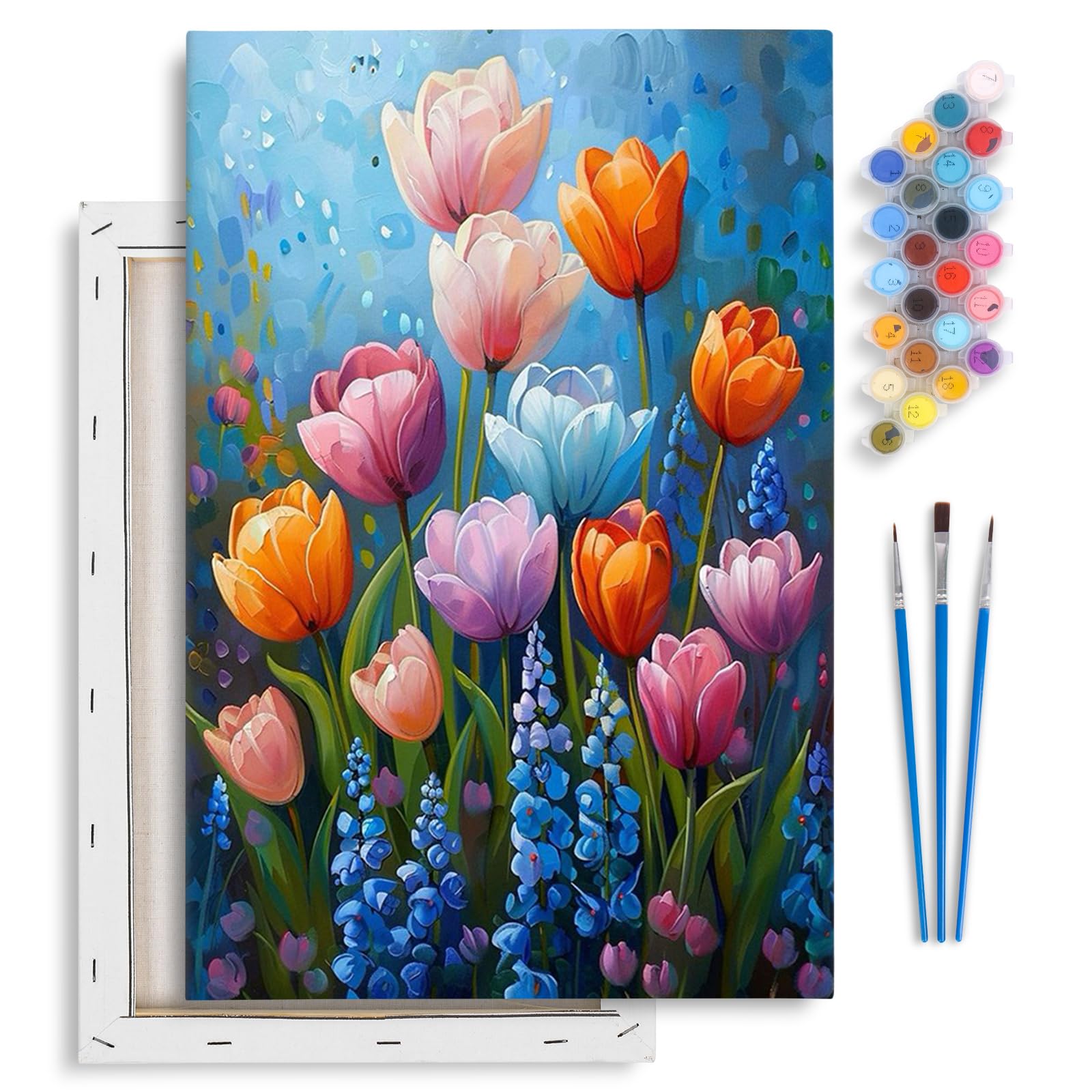 Fountor Uk-F-05 Flowers Paint By Numbers For Adults With Frame, Flower Adult Paint By Numbers Canvas Kits, Diy Acrylic Oil Painting By Number For Home Wall Decor Gift 8X12in/20X30cm