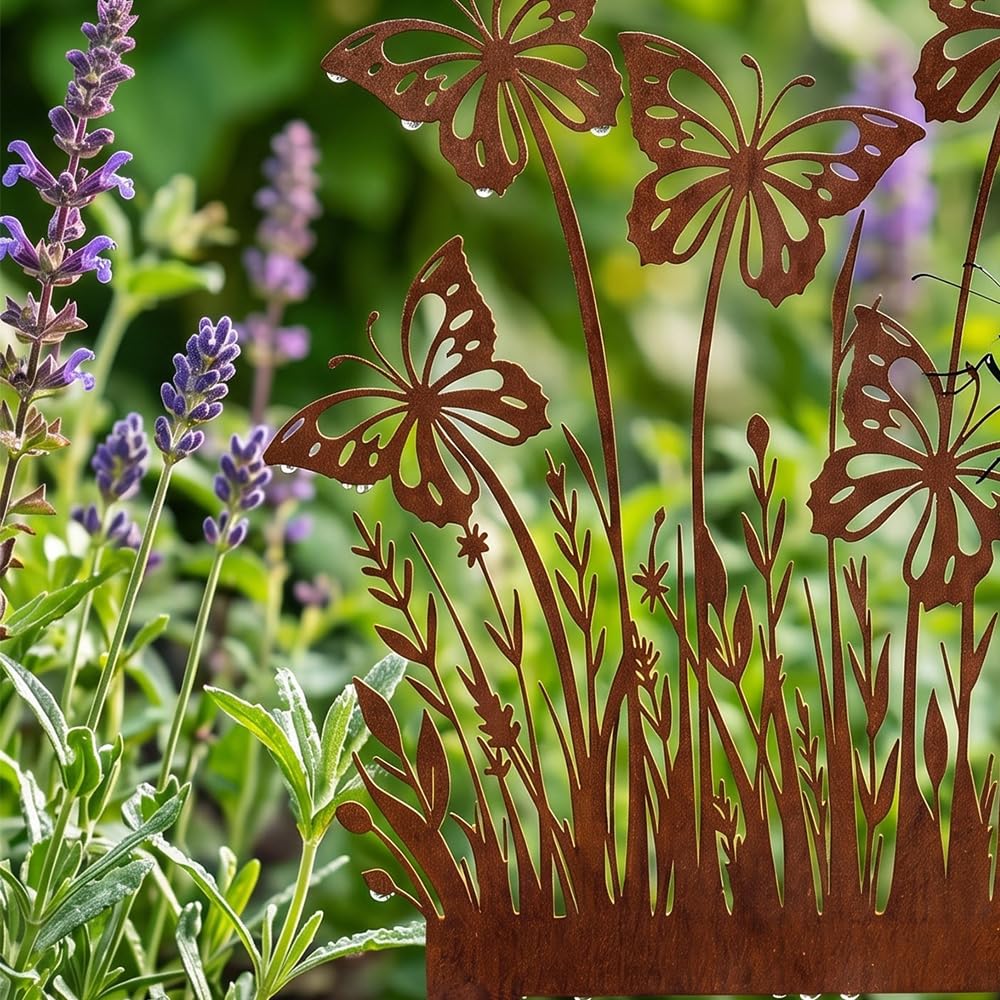 2 Stück Gartendeko Für Draußen Garten Deko Wetterfest Gartenstecker Zubehör Rost Gartenstecker Dekoration Gartenfiguren Gartenzubehör Metall Gartendekoration Rostdeko Rostoptik Schmetterling