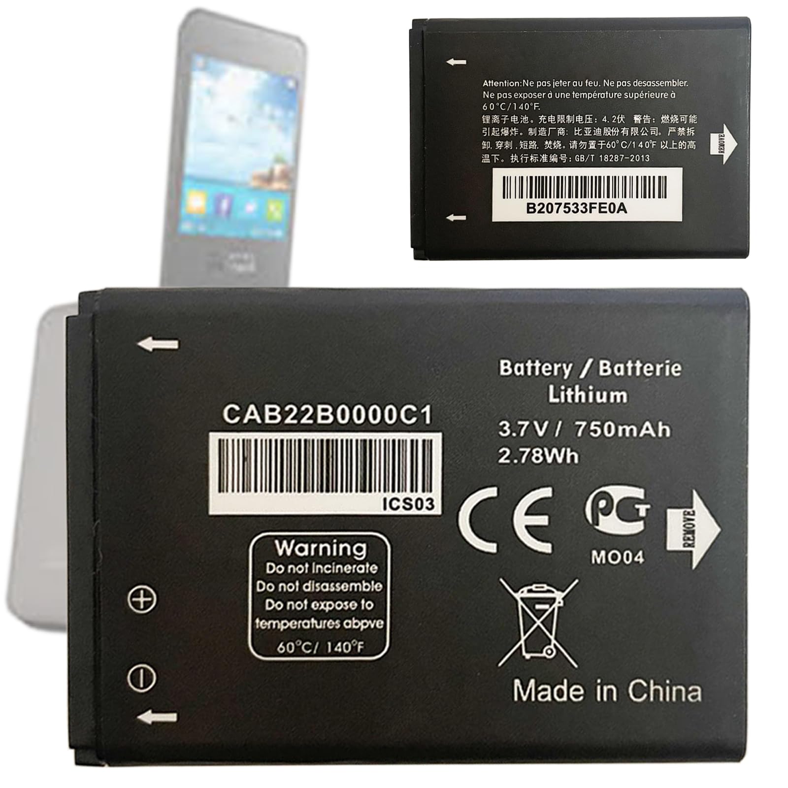 CAB22B0000C1 Li-ion Replacement Battery, Mobile Phone Replacement Batteries Compatible with Alcatel One Touch OT2012 OT2010 OT356 OT6651008 1009 1016 1030 1035 1040 1010 1042 1046