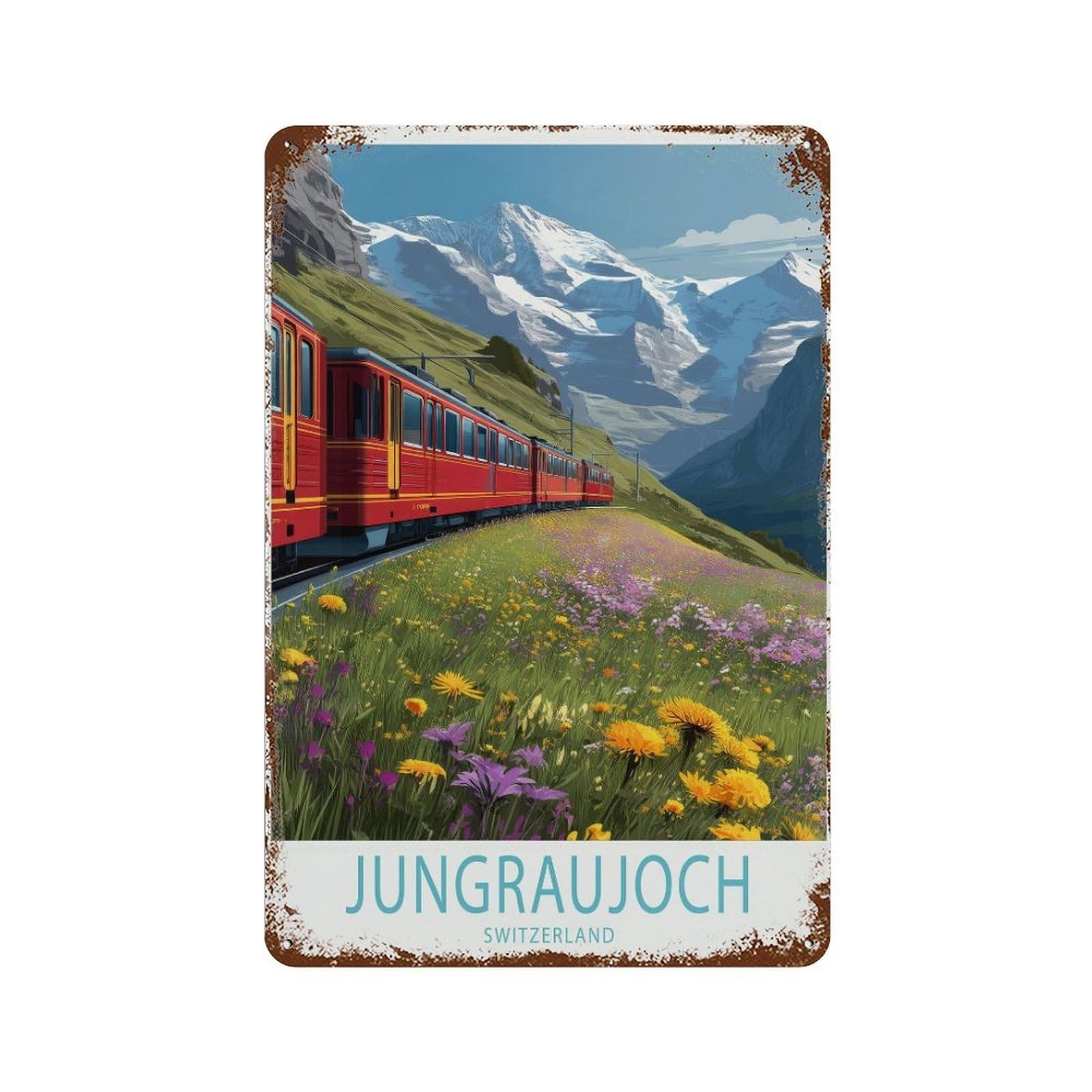 xiaoxiaoshen Jungfraujoch Travel Switzerland Alpine Train Mountain Swiss Alps (2) Wall Decor Art Metal Tin Poster Modern Home Decor Art Home Bar Shop Decorations Vintage Sign 30x20cm