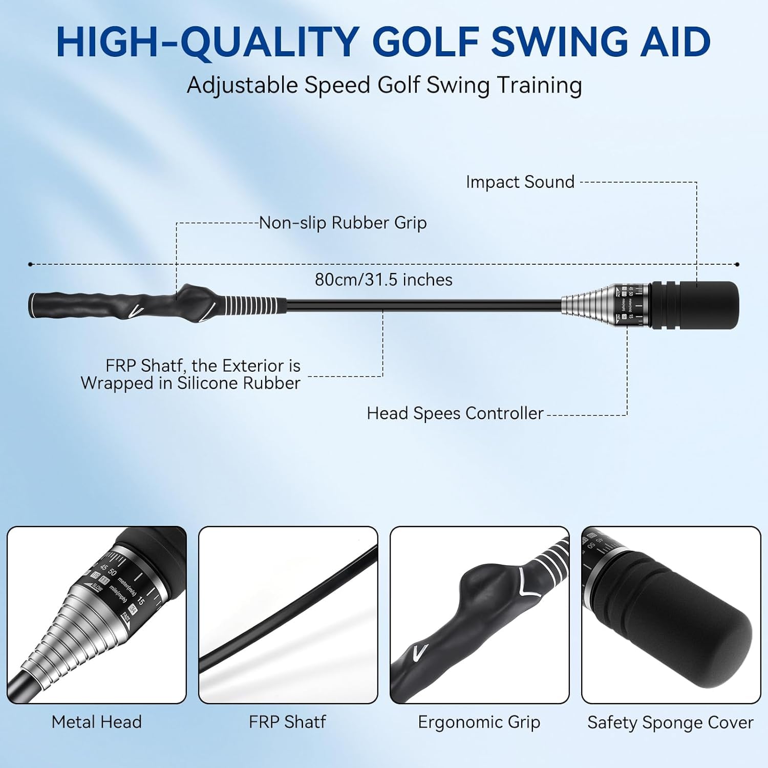 HoldOneLight Golf-Schwungtrainer, Golf-Grifftrainer zum Aufwärmen, Trainingshilfe mit Einstellbarer Geschwindigkeit für Rechtshänder, Golf-Schwunghilfe mit ergonomischem Griff, für den Innenbereich