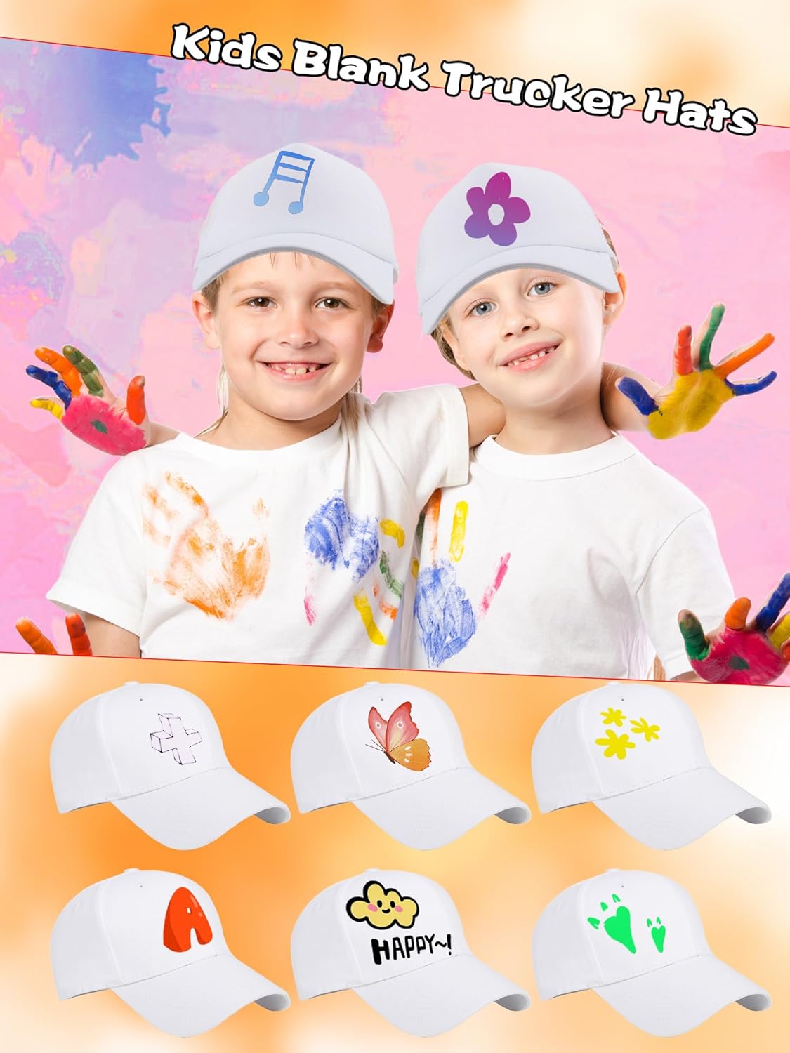 12 Pack Kids White Baseball Caps Bulk Adjustable Blank Cotton Hats Plain Solid Ball Hat for DIY Paint Summer Outdoor Sport