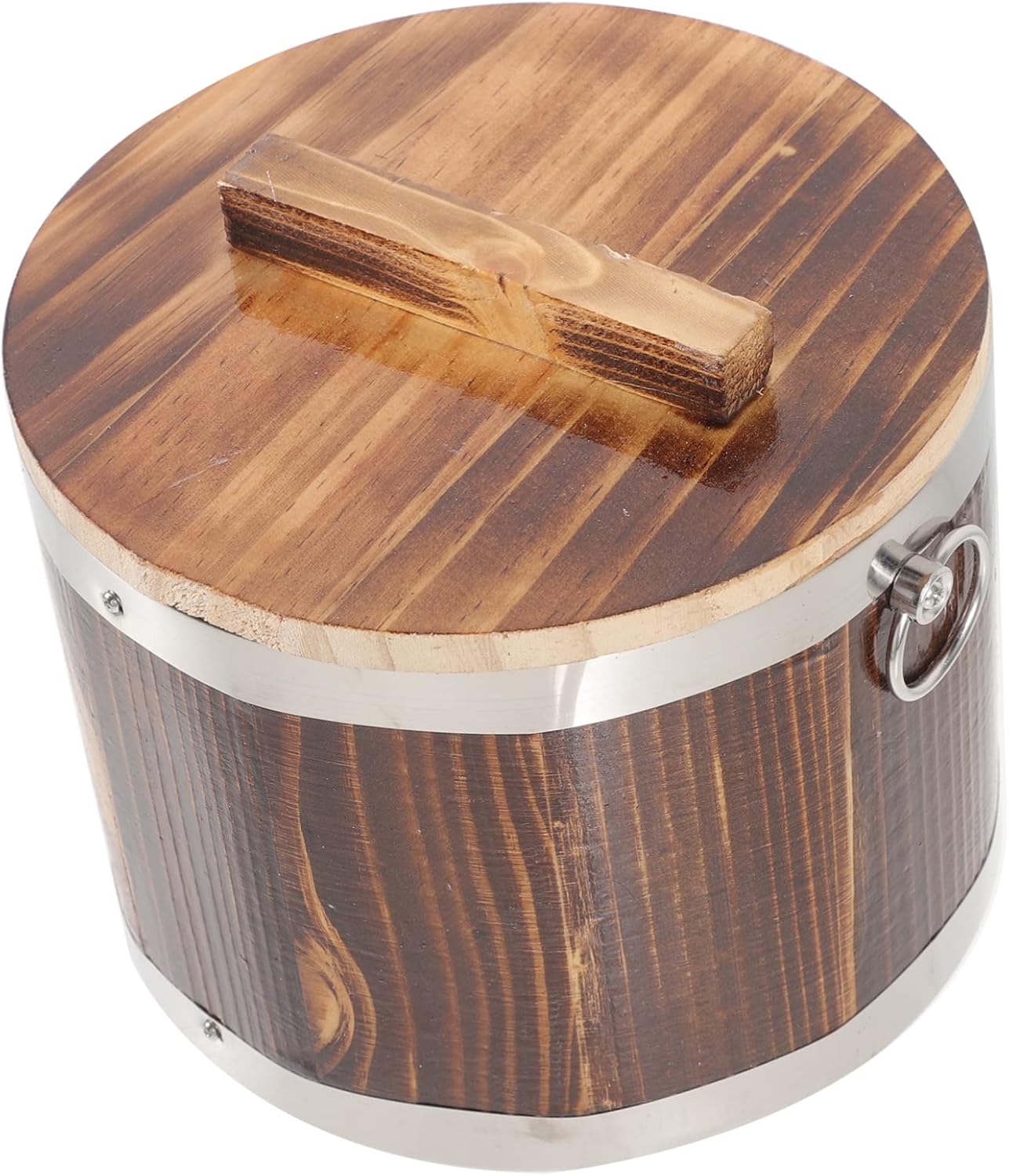 Wooden Sushi Rice Bucket Lid 2L Capacity Home Kitchen Food Storage Container for Cooked Rice and Korean Bibimbap Sturdy Wooden Design