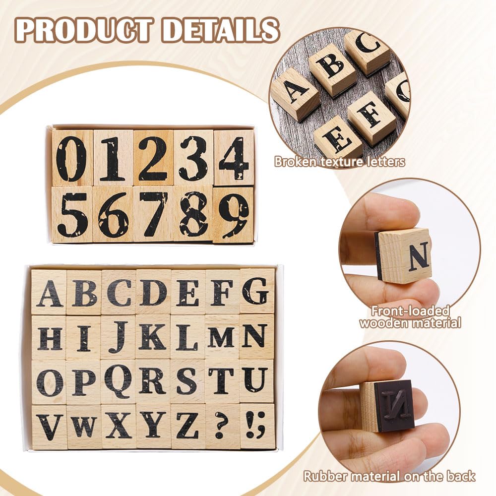 38 Pcs Tampons de Alphabet et Chiffres Tampon en Bois Caoutchouc Tampons Lettres Alphabet Timbres en Bois avec Lettres Chiffres et Symboles pour DIY Artisanat,Scrapbooking,Cartes