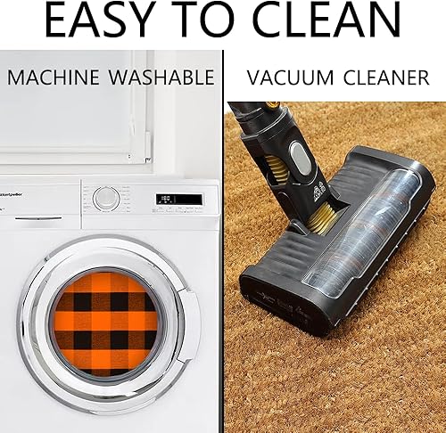 Miniatura 6 de Juego combinado de tapetes de puerta de decoración de otoño, 100% fibra de coco + alfombra a cuadros naranja y negra de 28 x 43 pulgadas, tapete de