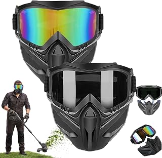 Detachable Full Face Goggle Mask,Anti-Fog Grass Cutting Mask with HD Lenses,Windproof & Dustproof Safety Goggles