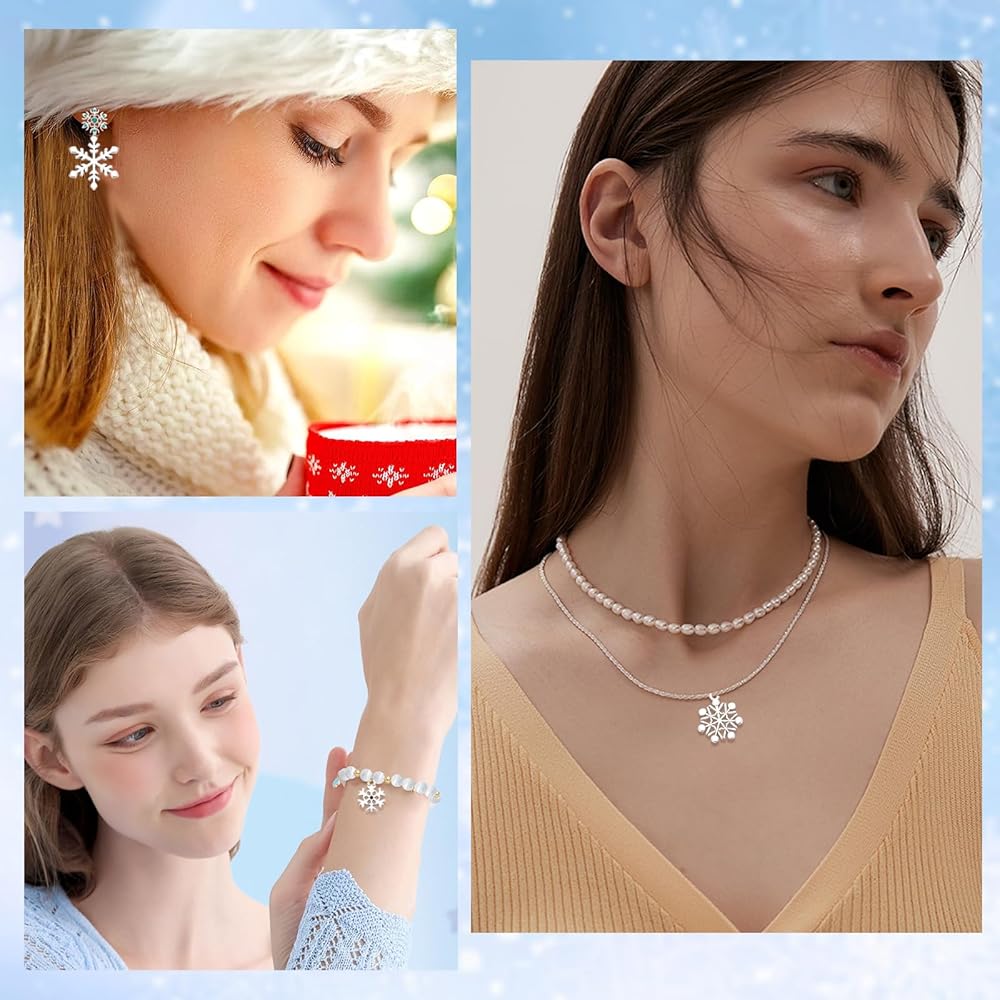 DIY Weihnachtsarmband Set - 6 Sets Mit Schneeflocken Charms Blau Weiß