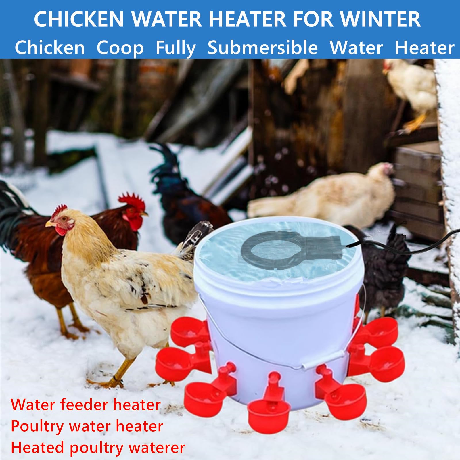 Large Chicken Waterer Submersible Bird Bath Heater For Outdoors In