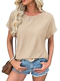 Women&apos;s Tunics Loose Fit Dressy Blouses Summer Short Sleeve Tops with Curved Hem Beach Vacation Clothes for Women