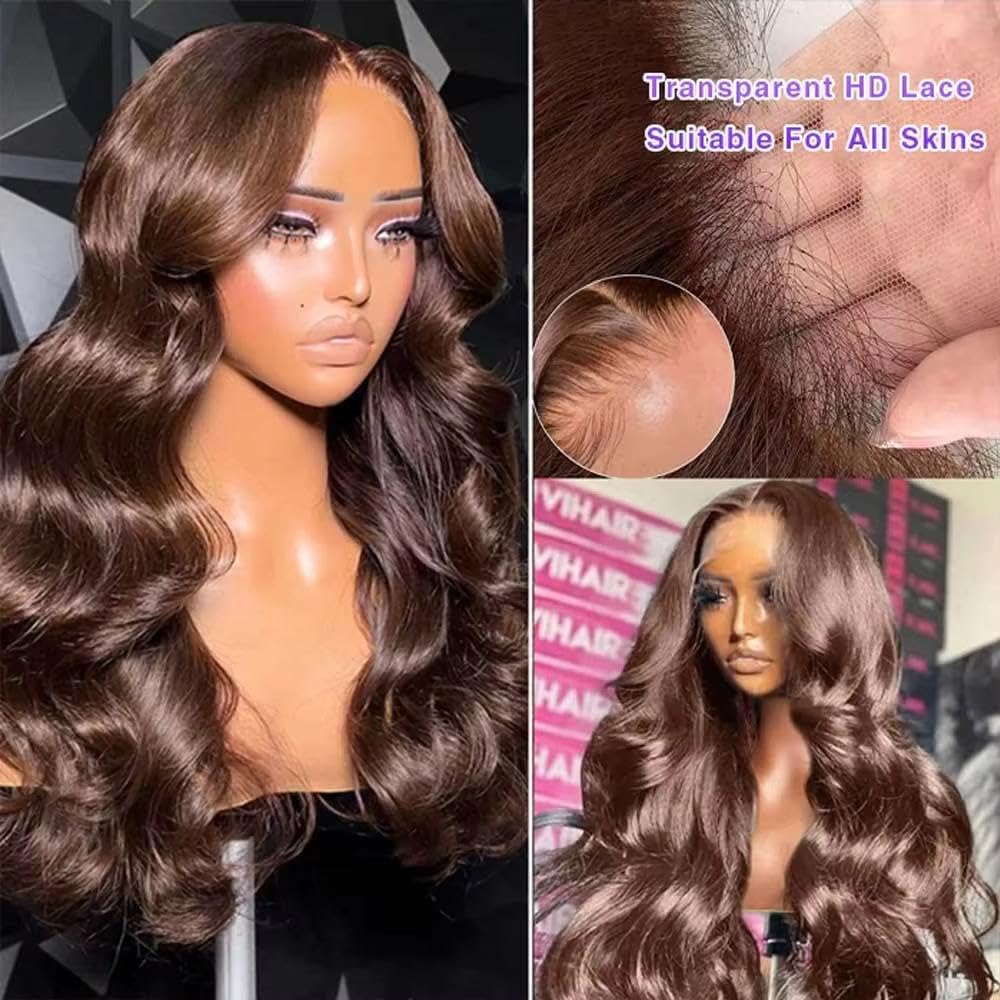 Haarpflege 30 40 Zoll Schokoladenbraune Körperwellen Menschenhaarperücken 13X4 HD Spitze Frontal Perücke Für Frauen Gefärbt Nass(18inches) | 45,7 cm