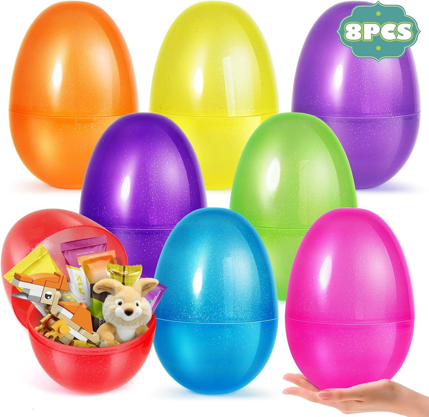 AuroTops 8 Pcs Jumbo Easter Eggs,10 Inch Easter Eggs, Plastic Fillable Easter Egg, Empty Big Easter Egg for Easter Basket Stuffers Easter Decoration, Easter Hunt Party Favors