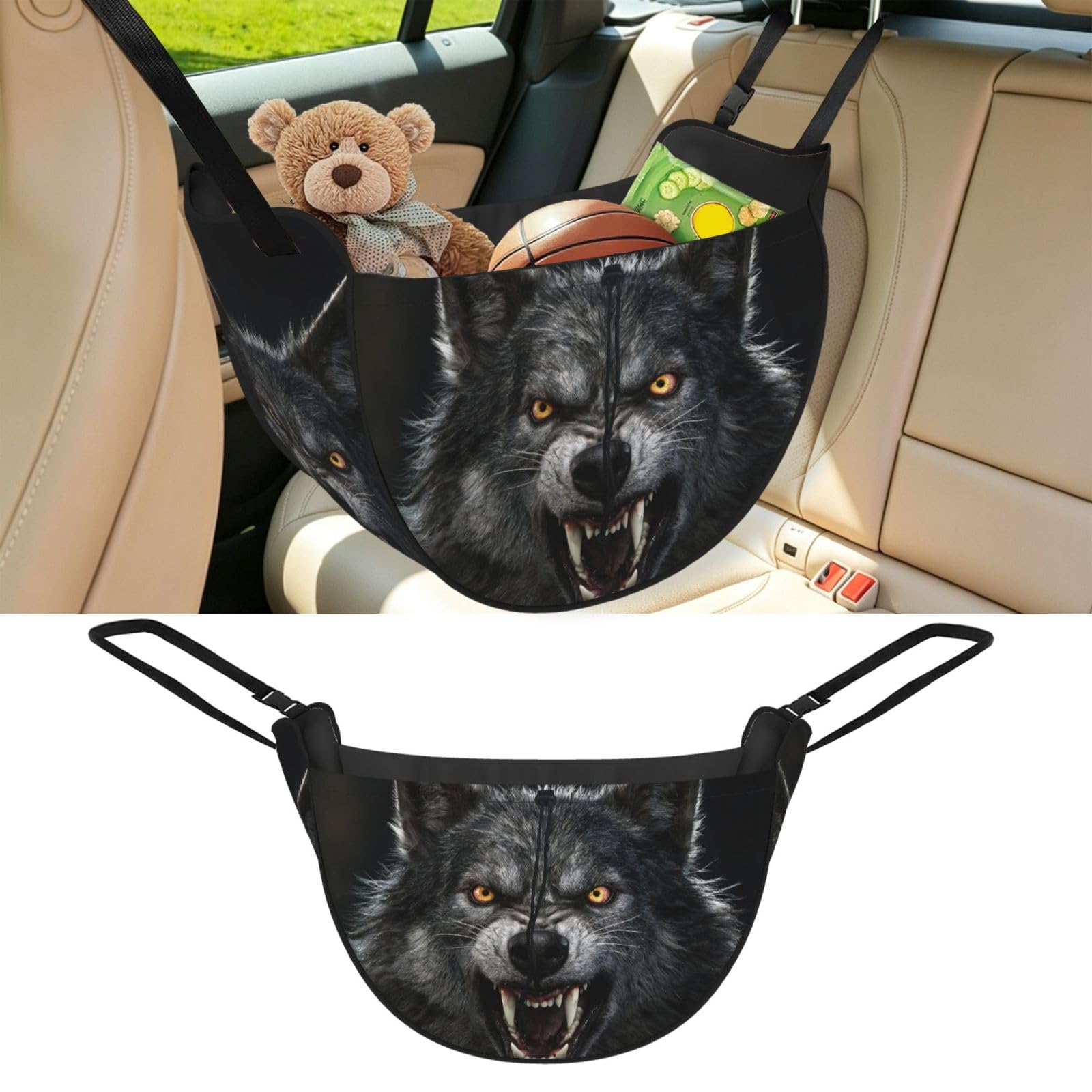 Cntdbu Black Wolf Fury Car Seat Organizer-Backseat Storage Bag For Travel