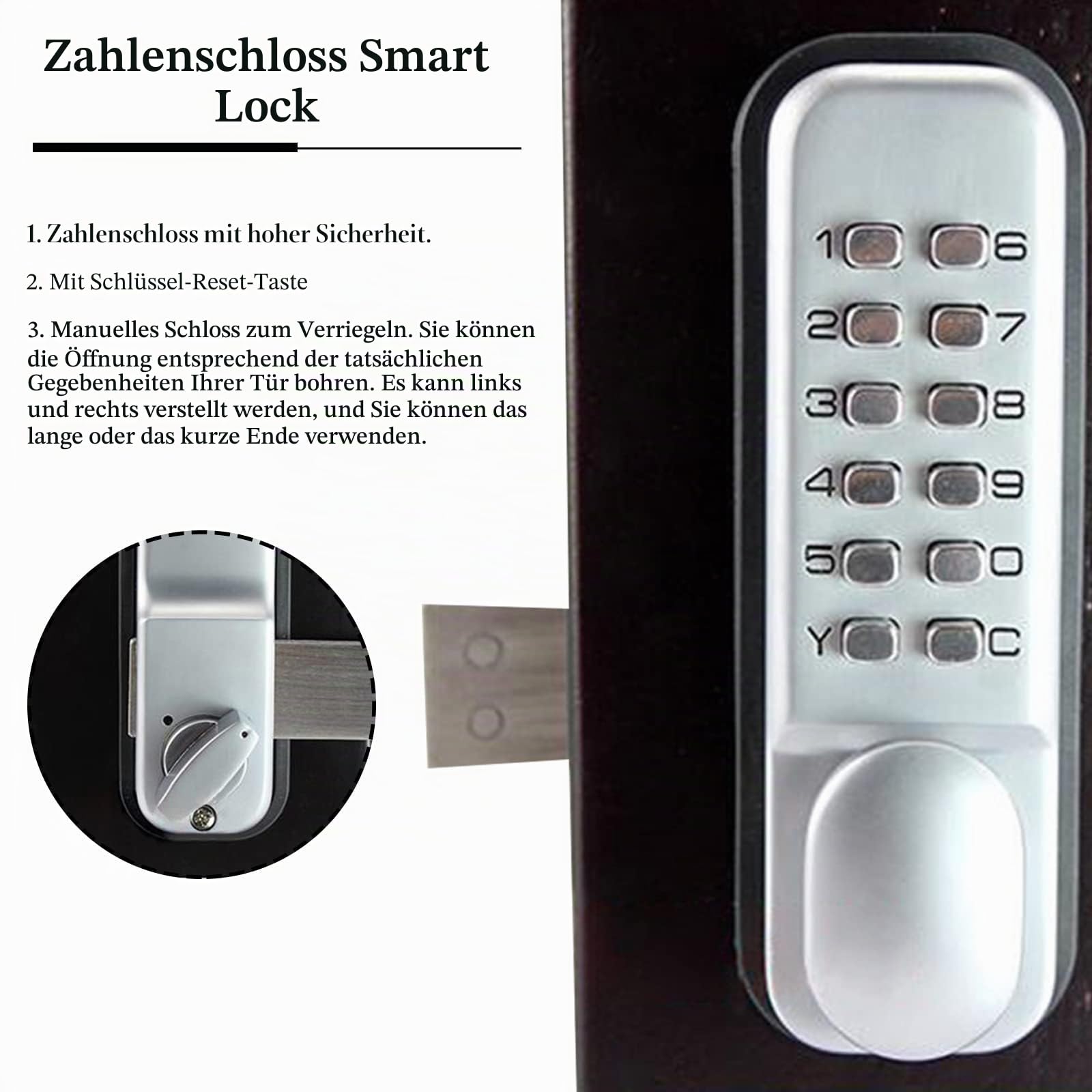 Mechanisch TüRschloss, Keyless Entry Keypad Digitales Türschloss Wasserdicht Passwort HaustüRschlöSser, 1- bis 11-stelliges Code-Kombinationsschloss SchlüSsellos Codiertes Schloss Türriegelschlösser