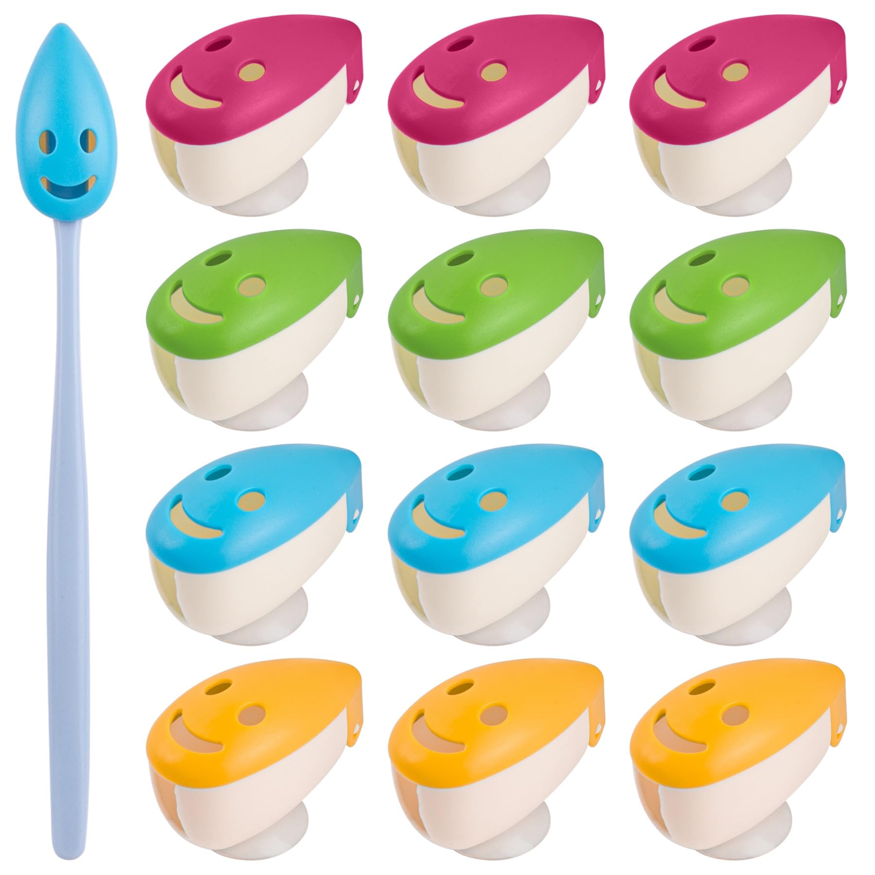 AUEAR, 12 Pack Portable Toothbrush Holder Cover Smile Face With Suction Cup For Home Hotel