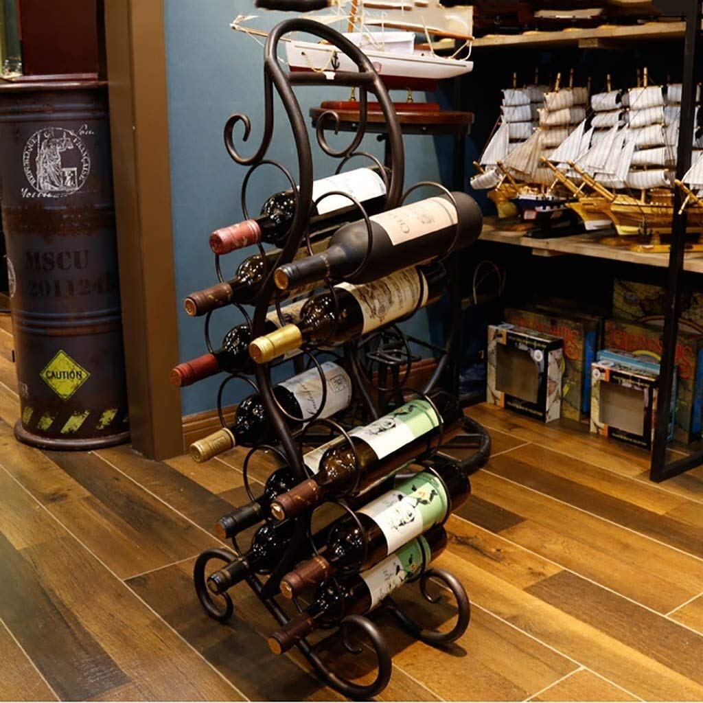 Étagère à vin sur pied en métal style industriel pour salon et bar de cinéma
