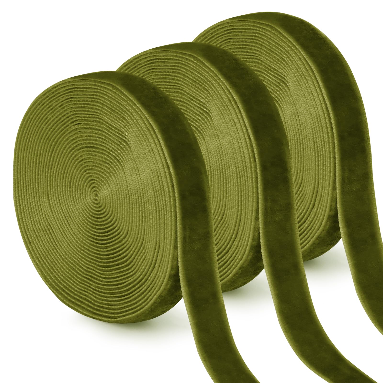 Uiopa 3 Rolls Olive Green Velvet Ribbon 10mm x 4.5m Single-Sided Velvet Vintage Gift Ribbon Fabric Trim for Gift Wrapping, Wreaths, Flower Bouquets, Home Decor, DIY Crafts