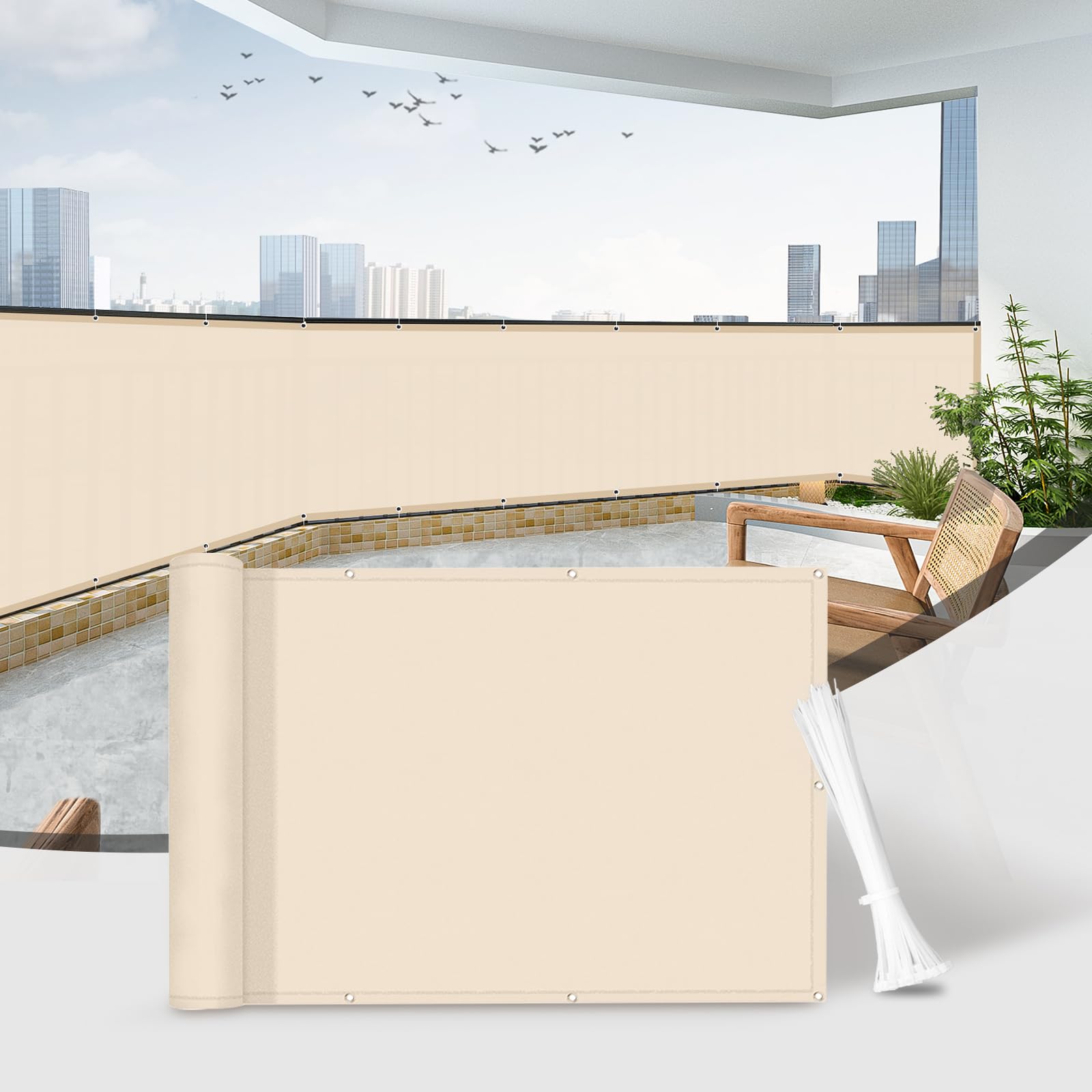 Sunnylaxx Balcony Privacy Screen 70x600 cm Fence Screen for Balcony and Patio, Balcony Cover, PES Water-Repellent Wind Protection, Blocks UV with Rope and Aluminium Eyelets Khaki — image 1