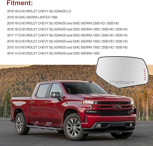 Miniatura 2 de Espejo lateral derecho de repuesto para Chevy Silverado 1500 2500HD 3500HD 2014-2017, GMC Sierra 1500 2500 3500 2015-2017 - Con soporte trasero y