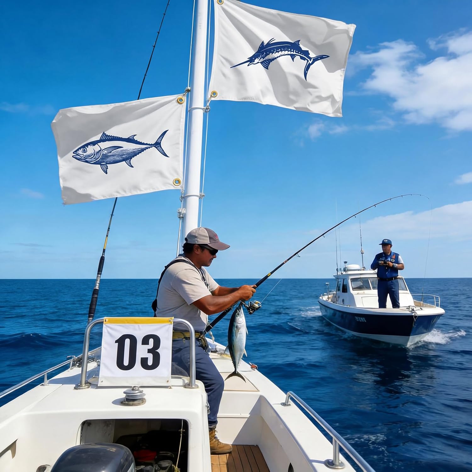 5 Pcs Fishing Catch Flag Set Silk 12 x 18 Inch Dolphin/Sailfish/Marlin/Tuna Boat Fisherman's Catch Flag with Hole for Outdoor Boating Nautical Theme Party Decor Fishing Lovers Gifts