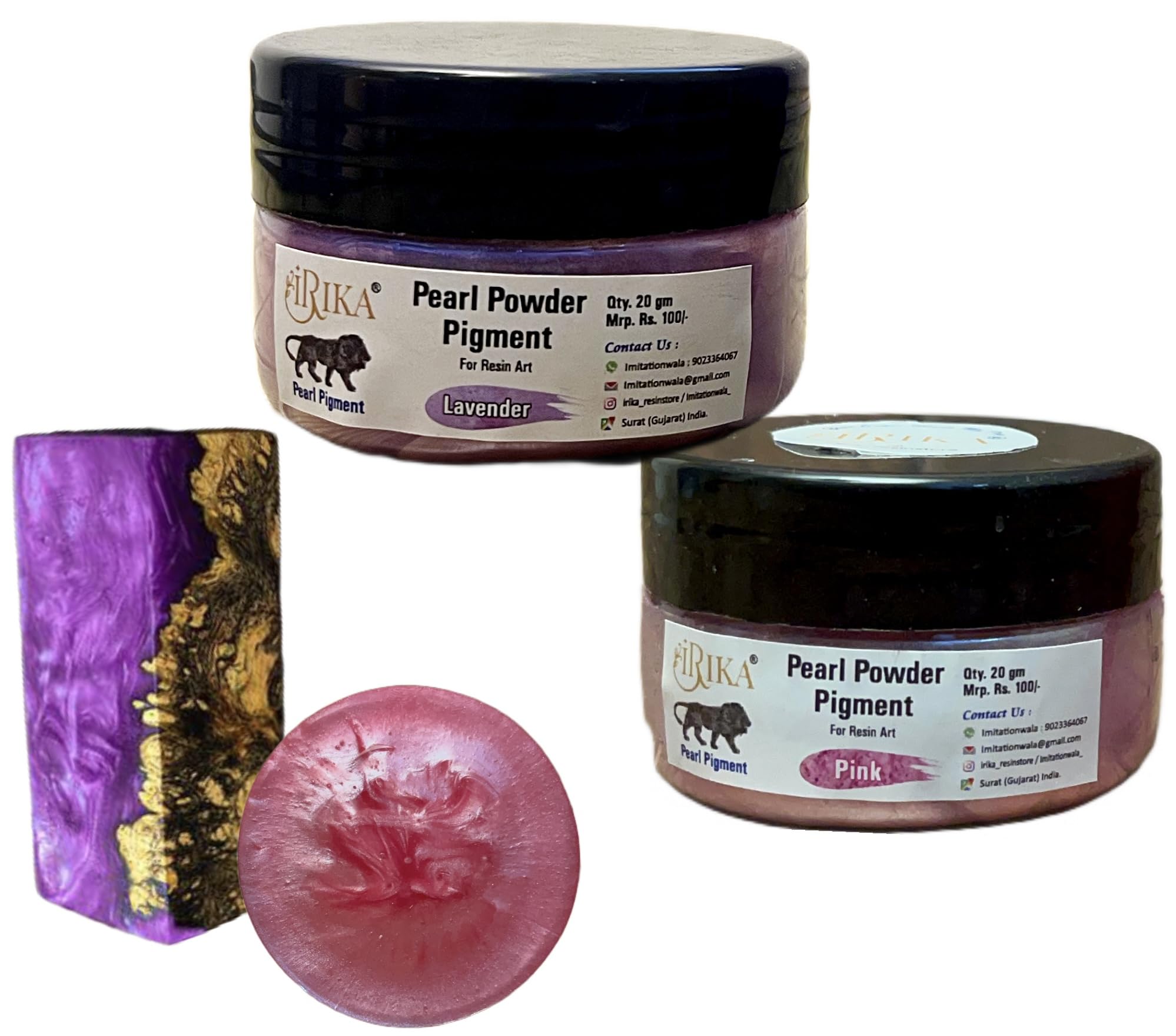 IRIKA Pink and Lavender Pearl Mica Powder Pigments for Resin Art and Craft - 20g Each, Non-Toxic, Skin-Safe, Multipurpose-picture-20