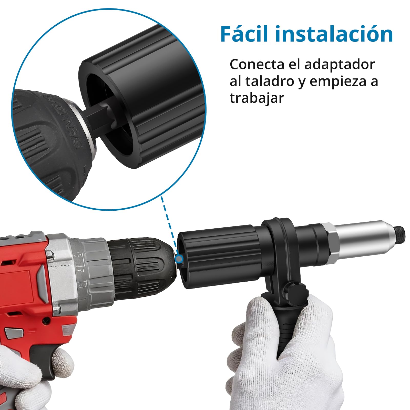 AUTOUTLET Accesorio de Remache para Taladro Destornillador Inalámbrico, Adaptador de Remache Eléctrico con Remaches de 79 piezas 2,4/3,2/4,0/4,8 mm para Remaches Ciegos (Negro)