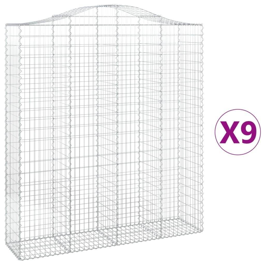 Cestas de gaviones galvanizadas como protección visual con arco alto para barreras de jardín y paredes de gaviones insonorizadas de acero, 9 unidades, gaviones decorativos para exteriores y