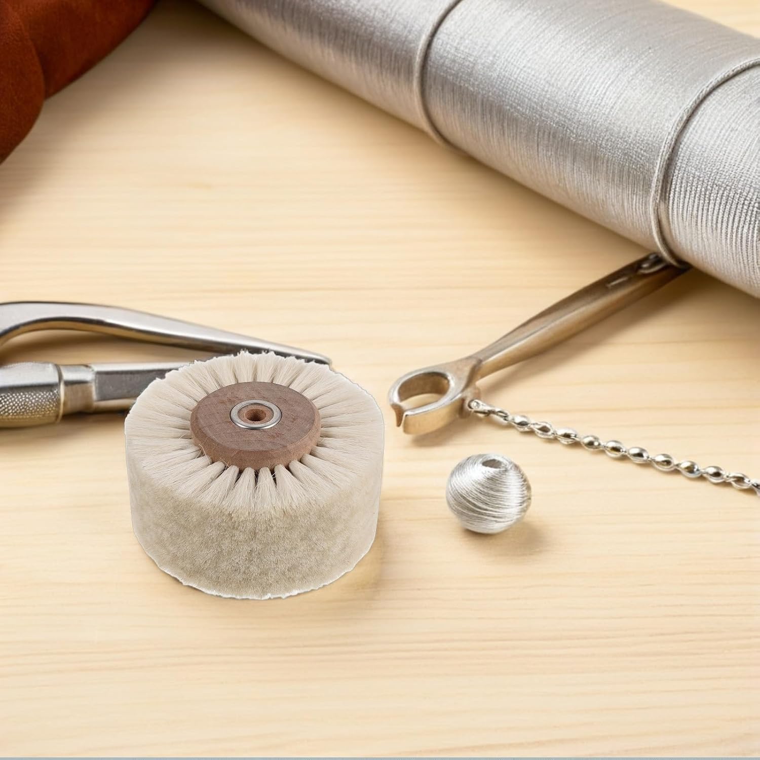 OHPHCALL Wood Core Wool Brush Wheel for Drill Attachment, Precision Polishing and Delicate Surface Conditioning Tool for Jewelry Making and Gemstone Buffing, Versatile Use with Ergonomic