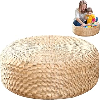 Fowybe Natural Straw Floor Cushion | Japanese Floor Cushion,Tatami Floor Pillow Sitting Cushion, Round Padded Room Floor Straw Mat, Meditation Mat for Sitting on Floor