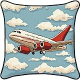 Bcdfgybcaxn Airplane Cross Stitch Pillow Cover Kit,Airplane in the Sky,DIY Needlepoint/Tapestry Pillow Kit,11CT Stamped Embroidery Pillowcases Kit for Adults Beginners,45x45cm