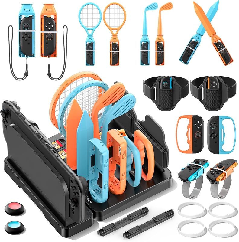 Switch 1/2 Sports Accessories Bundle with Organizer Station Compatible with Nintendo Switch Console & Joy-con, Storage and Organizer for Switch Sports Games, Family Sports Games Pack Accessories Kit