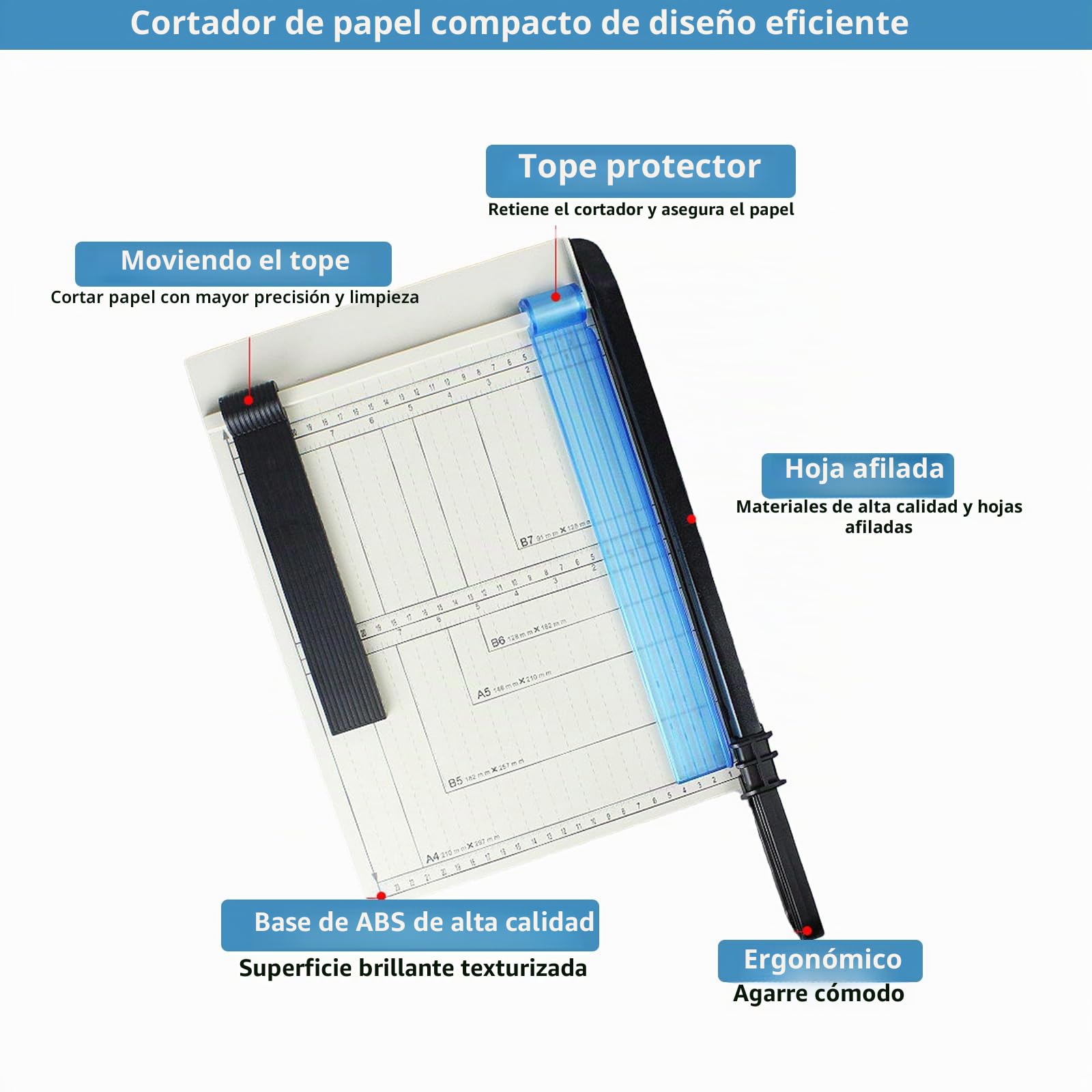 Guillotina de Papel A4, Cortador de Papel Con Protector de Seguridad para A4/B5/A5/B6/B7, Corta 12 Hojas, Corte Preciso, para Hojas de Metal, Cuero, Fotos
