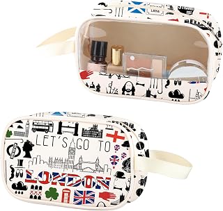 ZJXHPO London Tavel Vacation Gift London Trip Clear Makeup Bag Let’s Go To London PU Leather Cosmetic Bag London Souvenir (London PU)