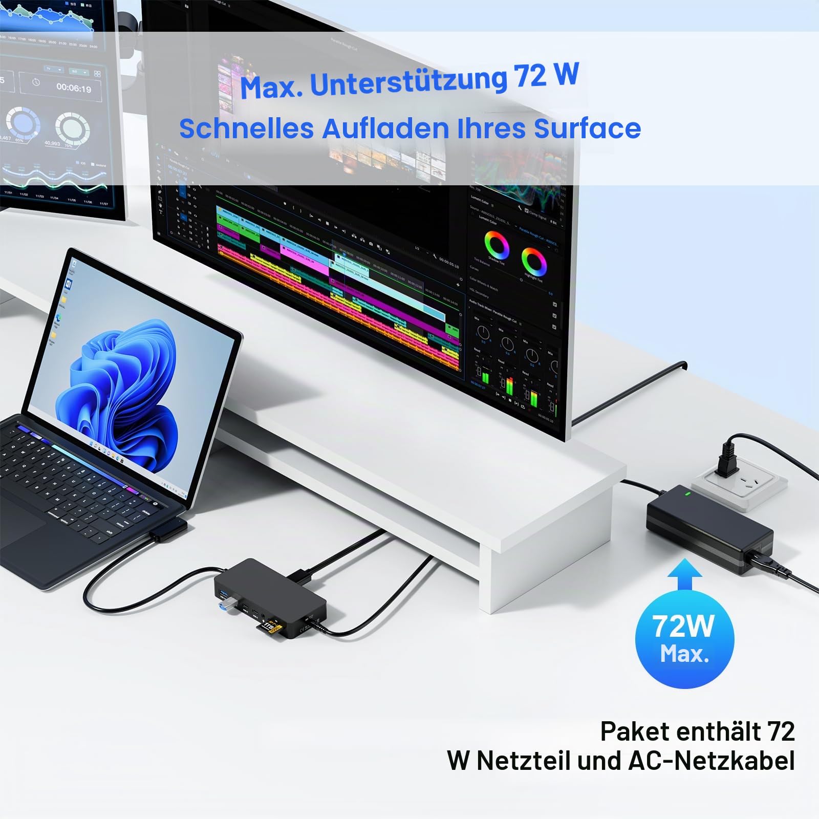 Surface Dock 2, 12-in-1 Surface Docking Station Triple Display mit Dual HDMI 4K@60HZ+VGA, Surface Dock Station für Surface Pro 11/10/9/8/X/7/6/5/4/3, Surface Laptop, Surface Book, Surface Go