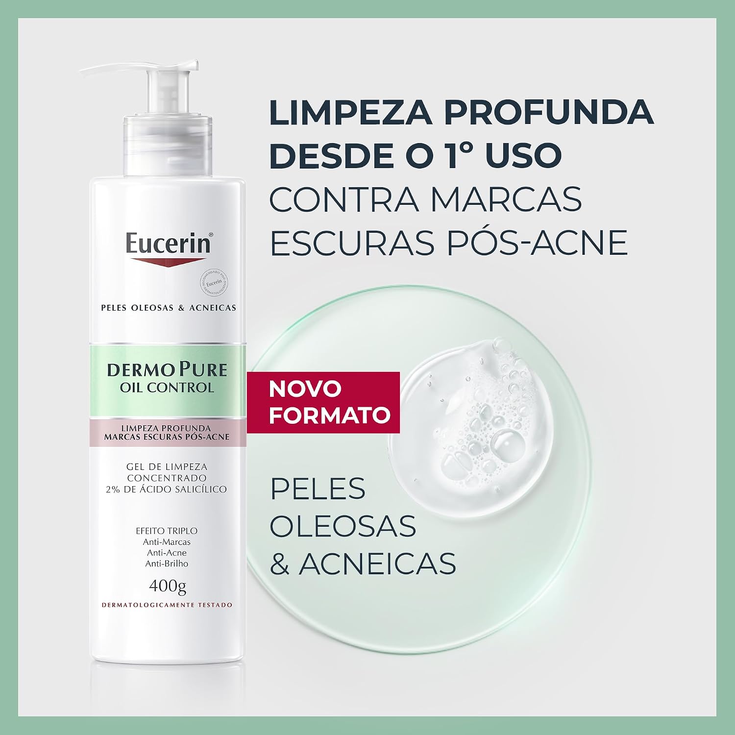 EUCERIN Gel de Limpeza Facial AntiAcne DermoPure Concentrado 400ml, Peles Oleosas e Acneicas