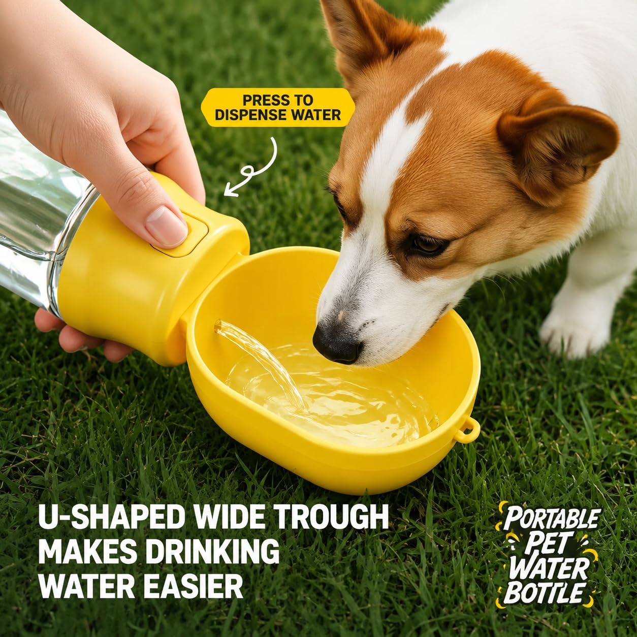 Bebedero para mascotas al aire libre de 500 ml, diseño a prueba de fugas, color amarillo para mascotas, bebedero para exterior, 500 ml de capacidad, bebedero para mascotas, color amarillo