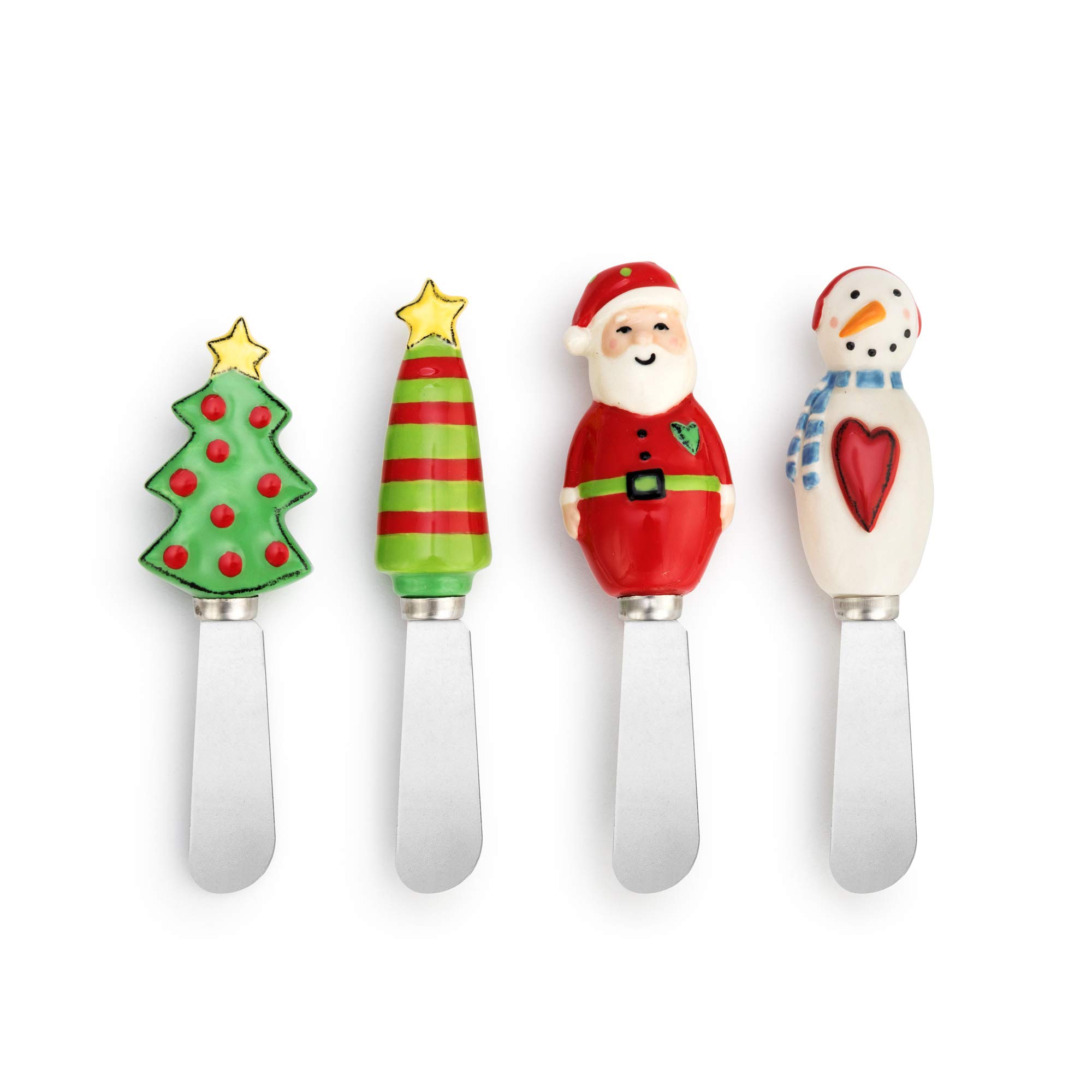 Santa Colorful 4.5 inch Stoneware and Stainless Steel Holiday Spreaders Set of 4